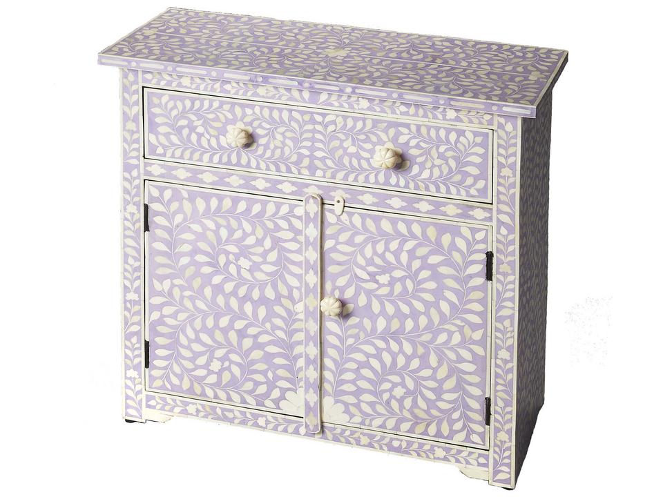 Vivienne Rectangular Bone Inlay 1 Drawer 2 Door Console Table in Purple