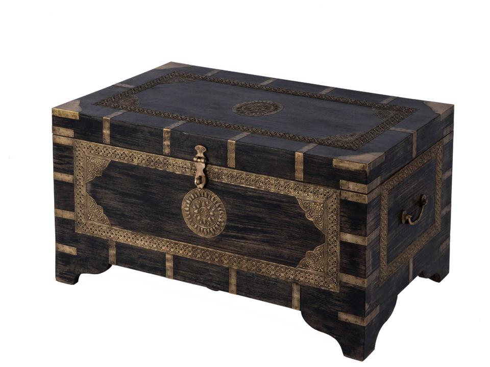 Specialty Nador Storage Trunk Coffee Table in Antique Brown with Hand Painted Detail