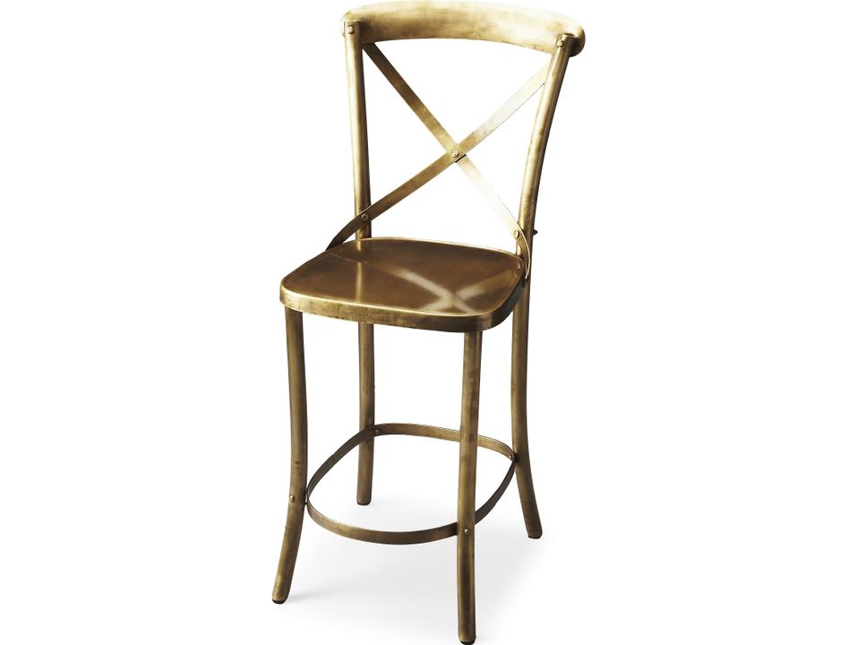 Bennington Iron Bar Stool with X-Back in Gold Finish