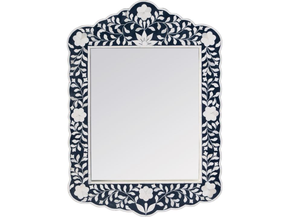 Vivienne Bone Inlay Wall Mirror in Navy Blue and White
