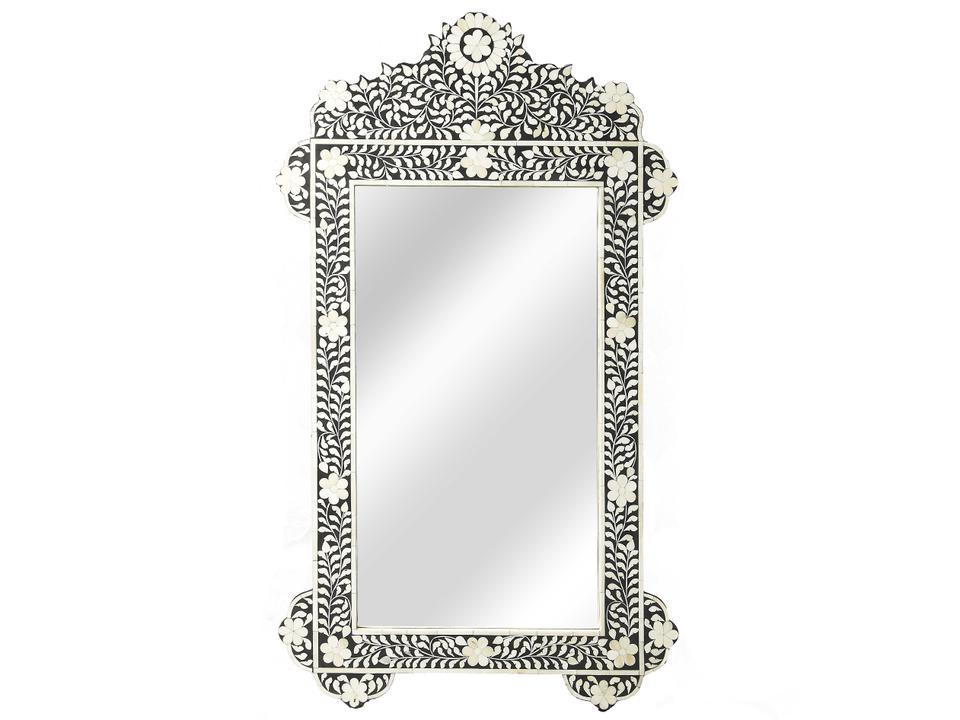 Vivienne Bone Inlay Wall Mirror Black and White Botanical Pattern