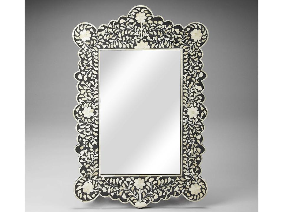 Vivienne Bone Inlay Wall Mirror in Black and White
