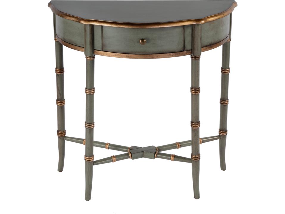 Skilling Demilune 1 Drawer Console Table in Pastel Green Wood