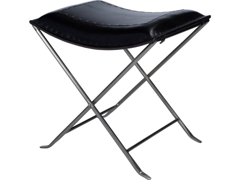 Melton Rectangular Leather Accent Stool in Black and Silver