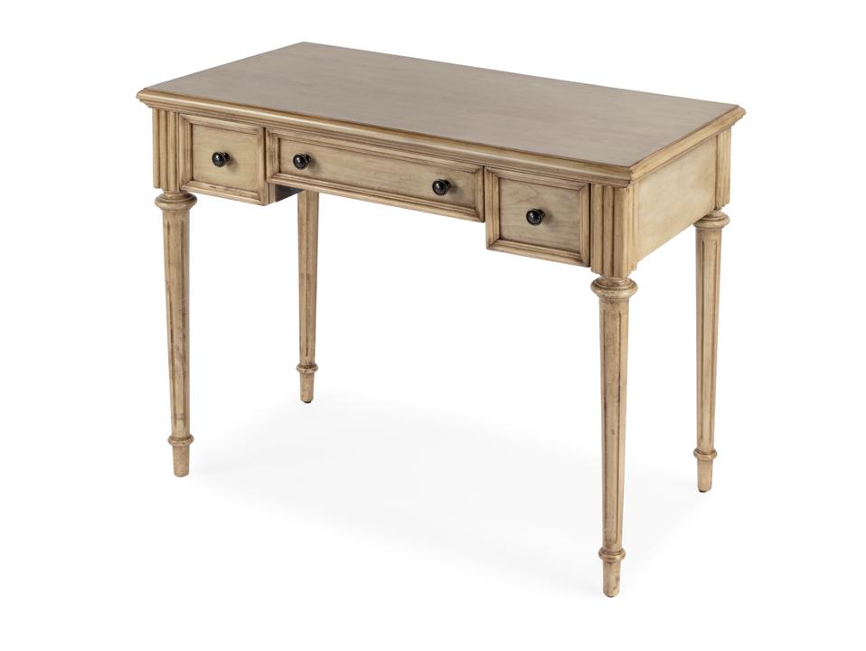 Edmund Rectangle Wood 3-Drawer Traditional Writing Desk in Antique Beige