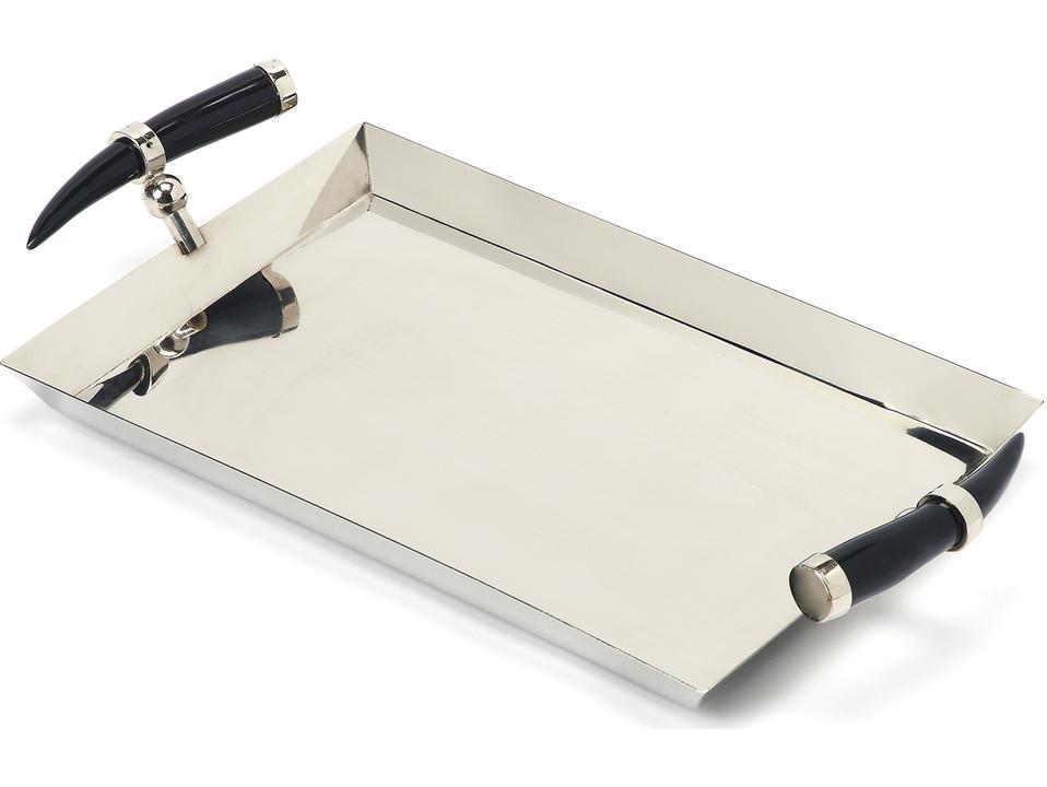 Specialty Vito Stainless Steel Rectangular Serving Tray in Polished Silver