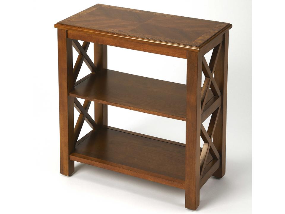 Vance 2-Shelf Wood Bookcase with X-Panels in Olive Ash Burl