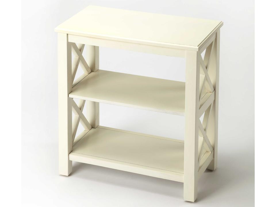 Vance Cottage White Bookcase with Cherry Veneer Shelves