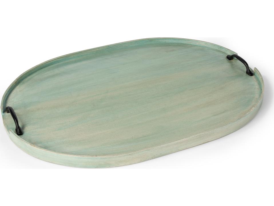 Hors D'oeuvres Dubois Oval Serving Tray Hand Painted Aged Green