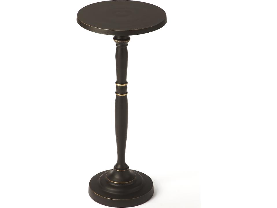 Langford Round End Table in Black Aluminum with Gold Accents