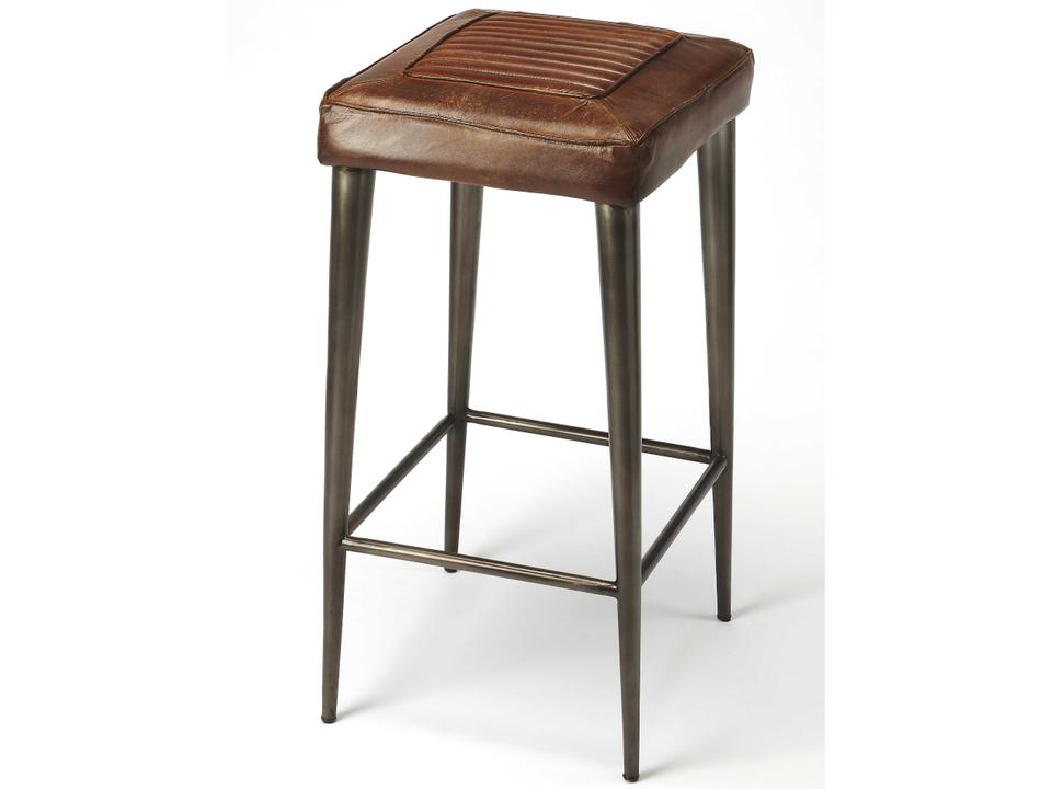 Specialty Maxwell 32 Inch Seat Height Leather and Metal Square Seat Backless Bar Stool in Dark Brown