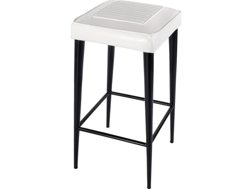 Maxwell Square Seat Backless Bar Stool in White Leather and Black Metal