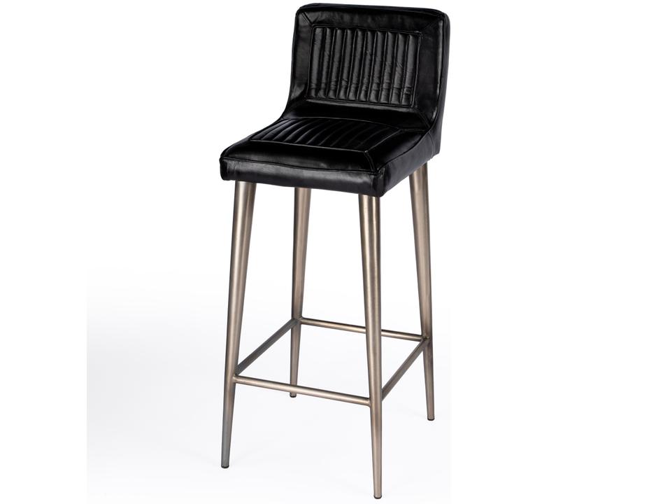 Maxwell Black Leather Bar Stool with Iron Frame