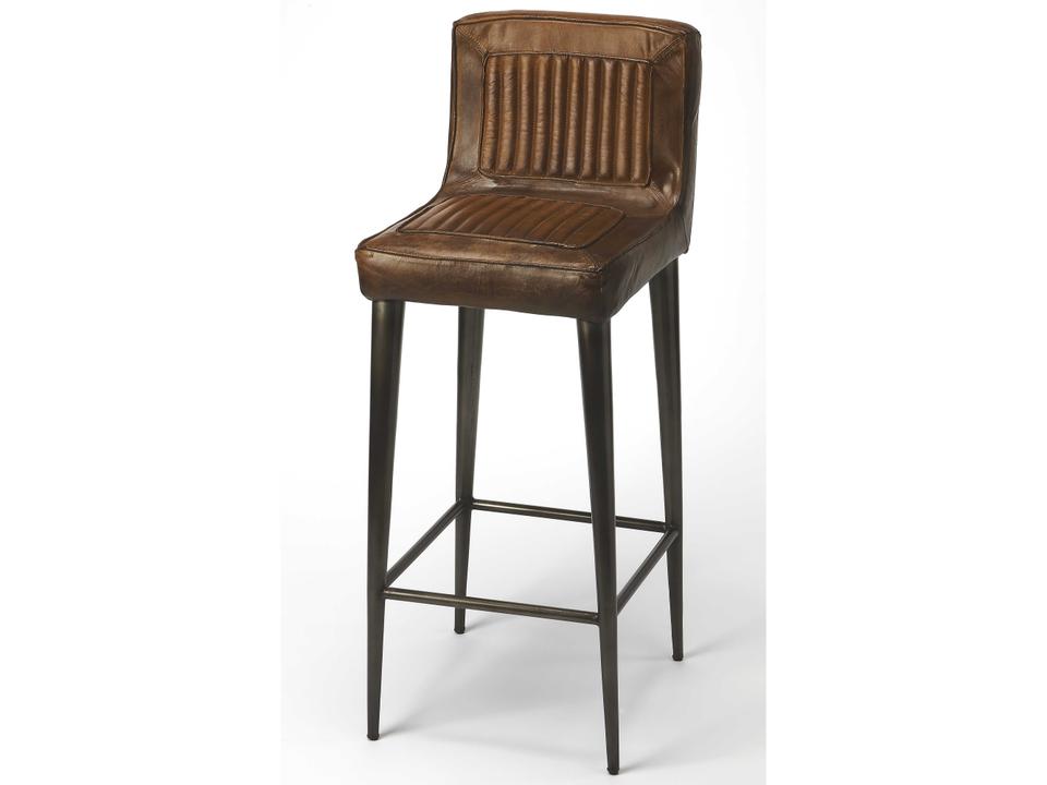 Maxwell 32-Inch Dark Brown Goat Leather Bar Stool with Iron Frame
