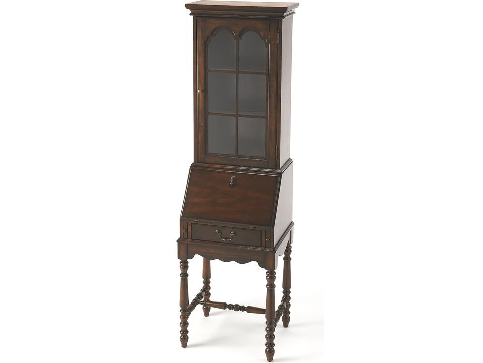 Newlark Secretary Desk with Fold Down Desktop and Glass Hutch in Cherry