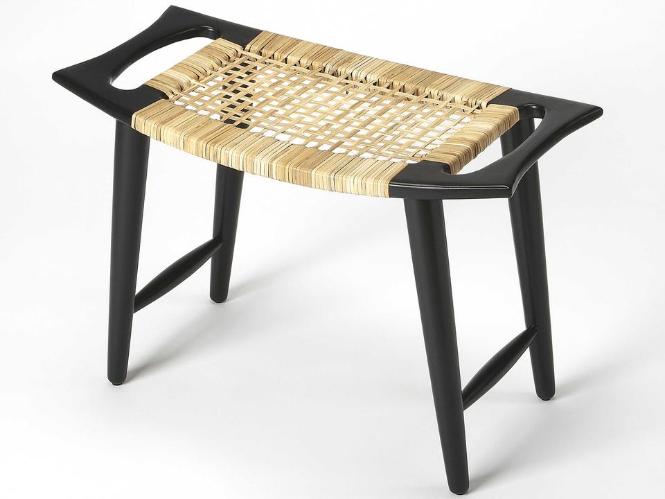 Tristan Mango Wood and Cane Accent Stool in Black