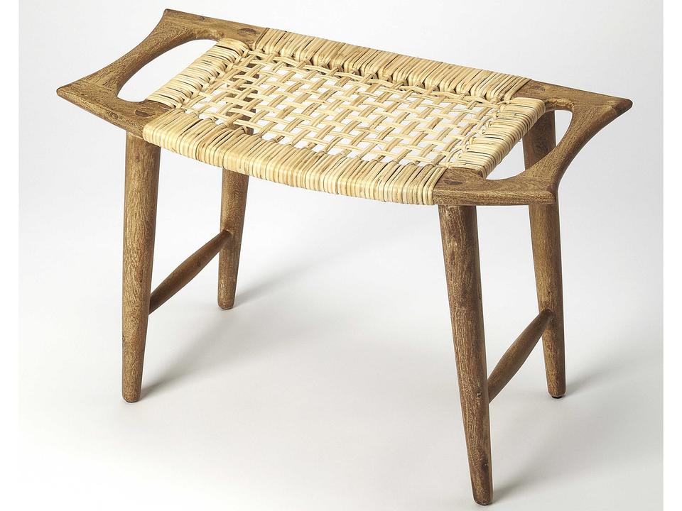 Tristan Mango Wood and Rattan Rectangular Bench in Natural