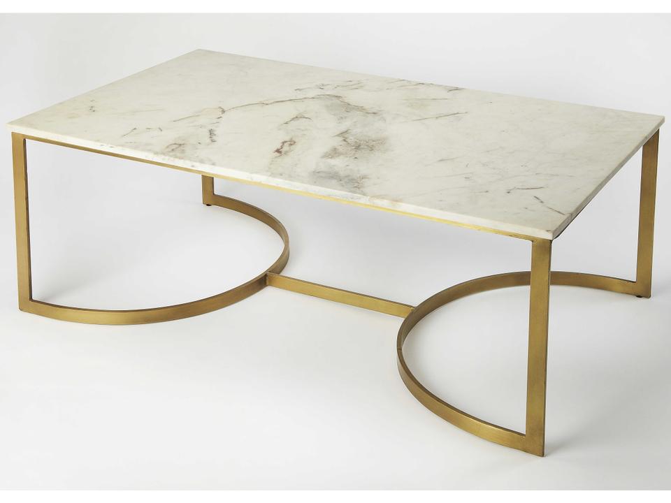 Specialty Corsini Rectangle Coffee Table with Marble Top and Gold Iron Base
