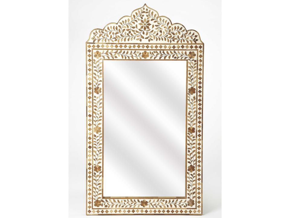 Specialty Vivienne Wood and Bone Inlay Wall Mirror in Brown