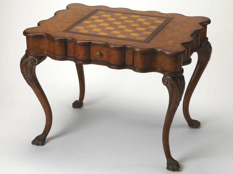 Heritage Rectangle Game Table in Medium Brown with Reversible Chess Backgammon Top