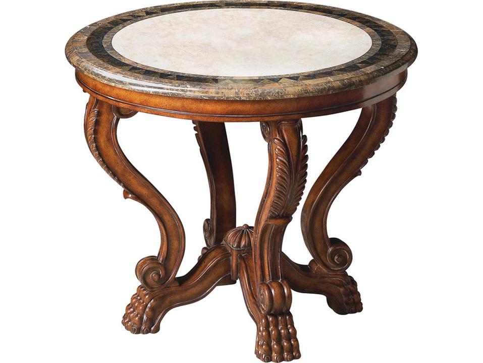 Specialty Heritage Mable Round Fossil Stone Console Table in Multi-Color