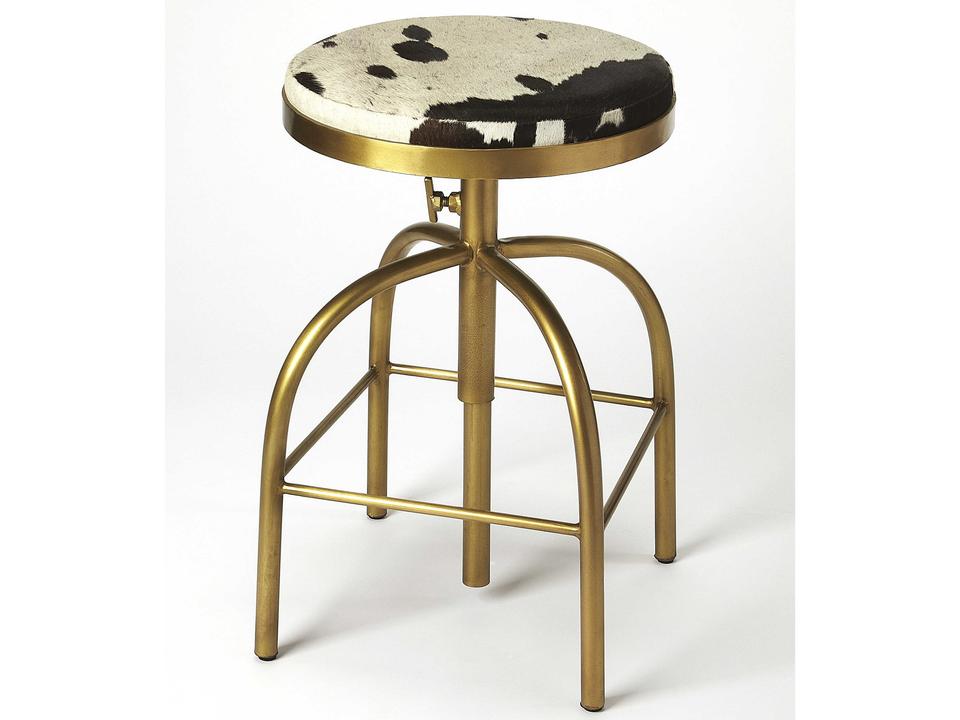 Grogan Hair-On-Hide Adjustable Swivel Bar Stool in Gold Finish