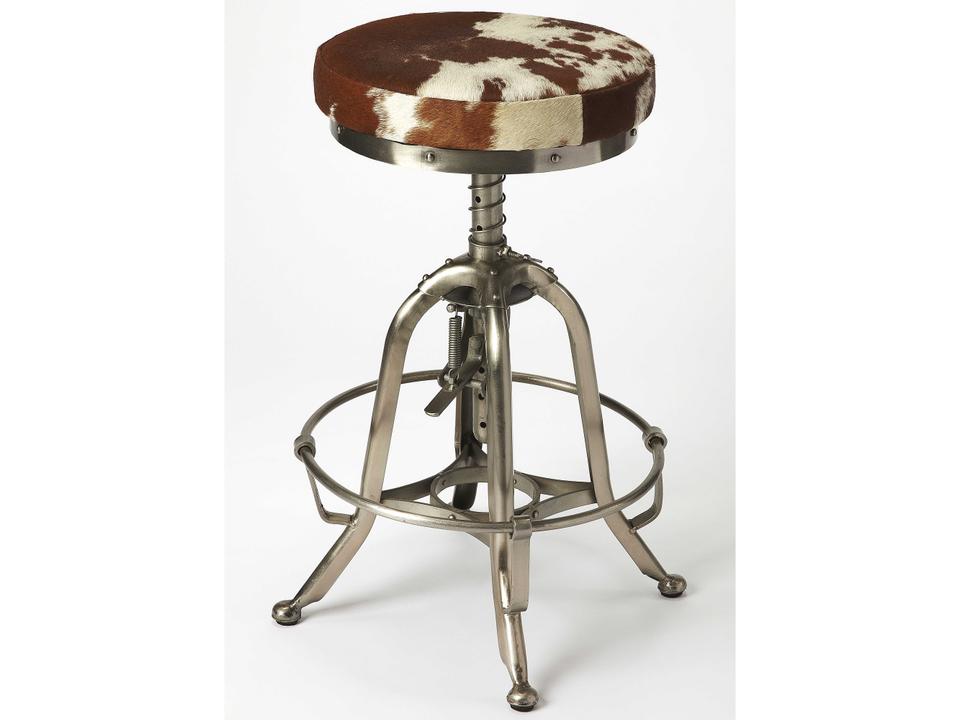 Donovan Backless Swivel Bar Stool with Hair-on-Hide Seat in Silver Finish