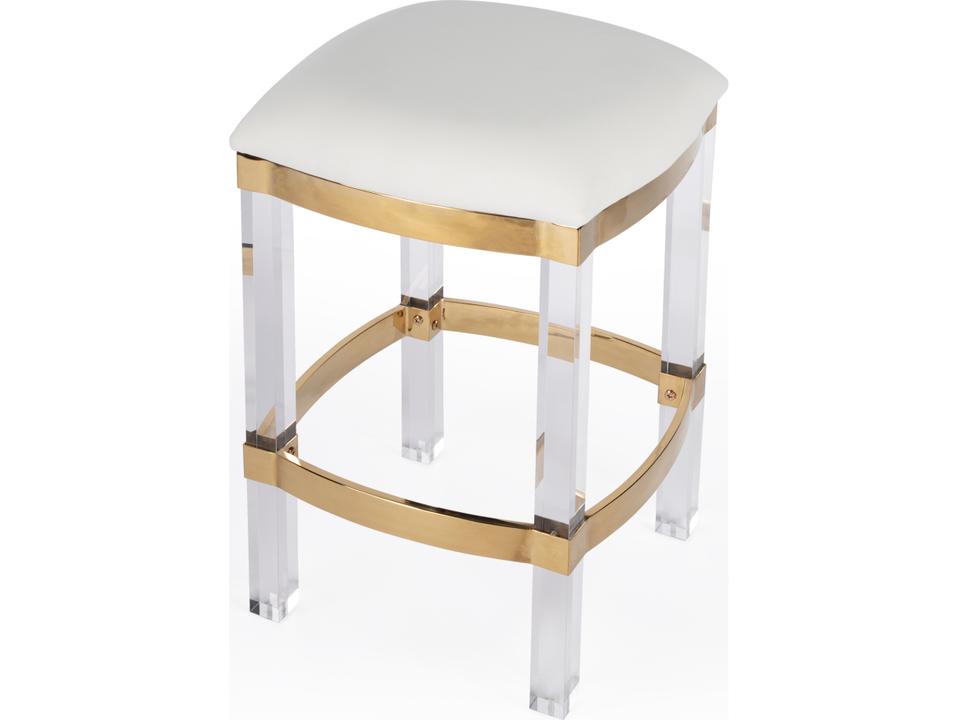 Jordan 24 Inch Backless Counter Stool in White Faux Leather and Polished Gold