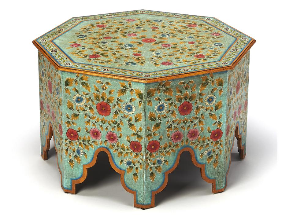 Specialty Priya Octagonal Hand Painted Coffee Table in Green