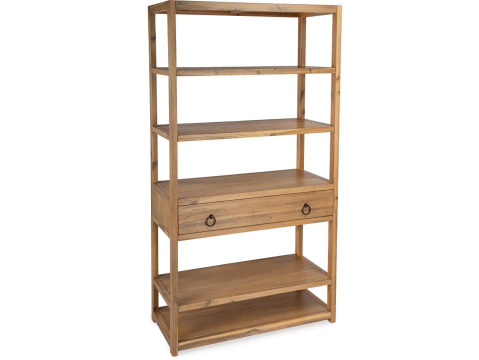 Lark 5-Tier Etagere Bookcase with Drawer in Natural Wood