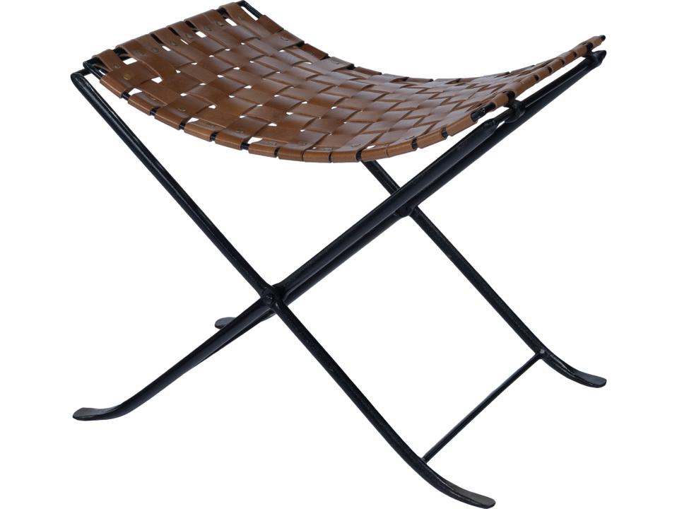 Karma Woven Leather Accent Stool in Brown and Black