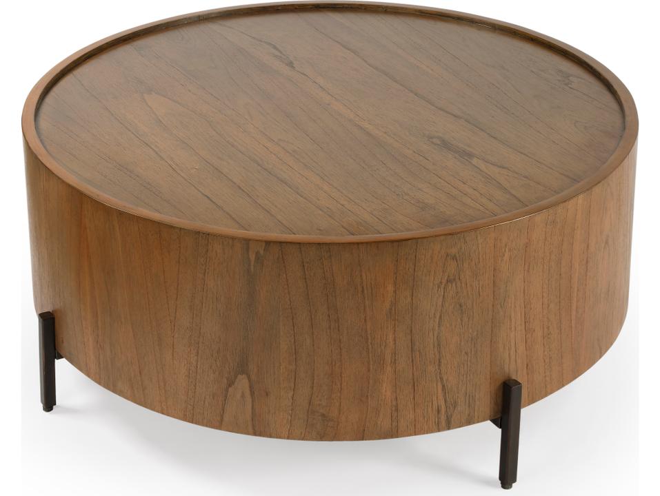 Tori Round Modern Industrial Coffee Table in Medium Brown