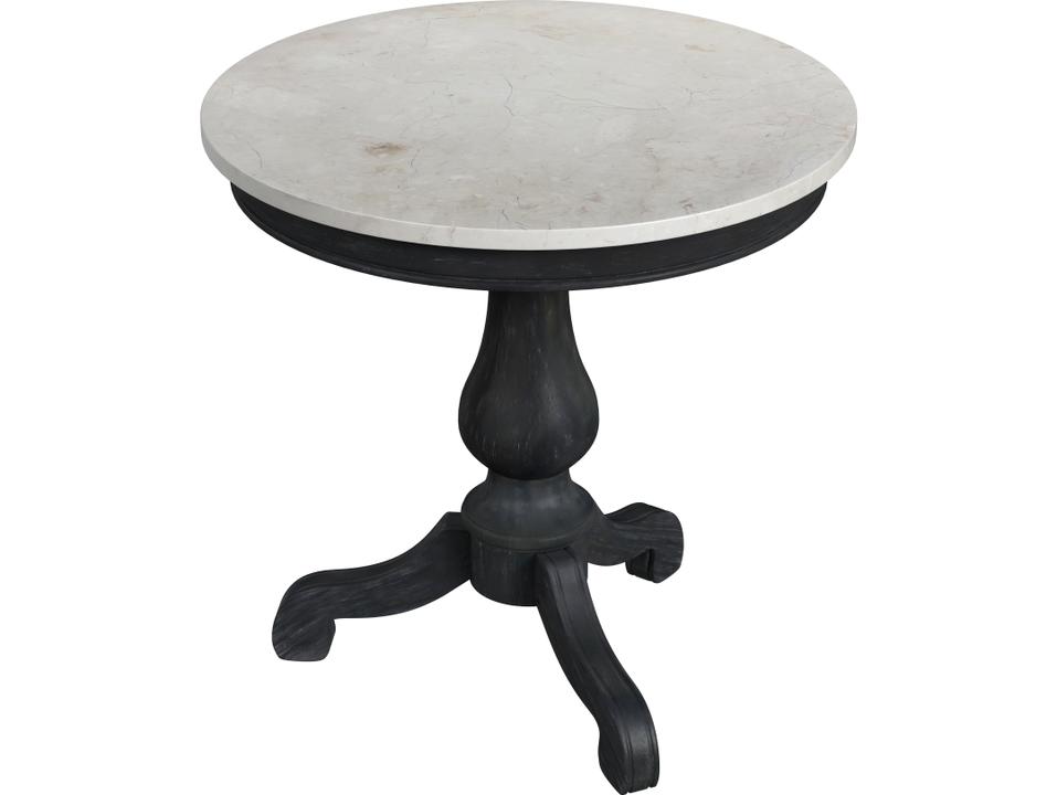 Danielle Round Marble and Wood Pedestal Side Table in Washed Black