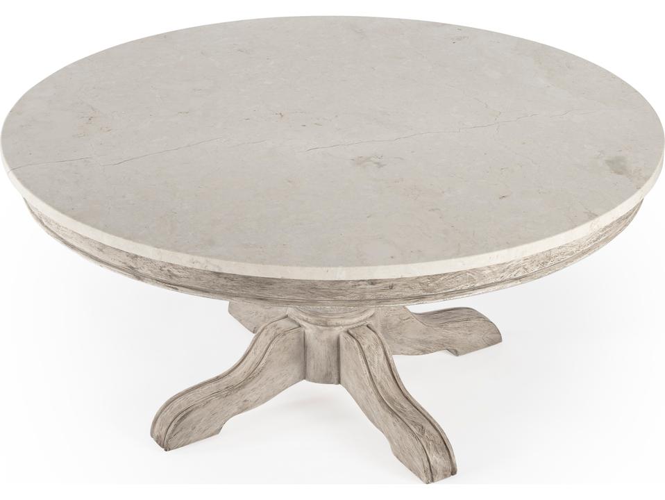 Danielle Round Coffee Table with Marble Top and Rustic Gray Wood Base