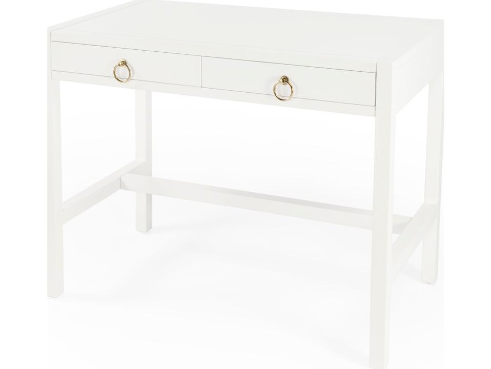 Lark 2-Drawer Desk in White with Ring Pulls
