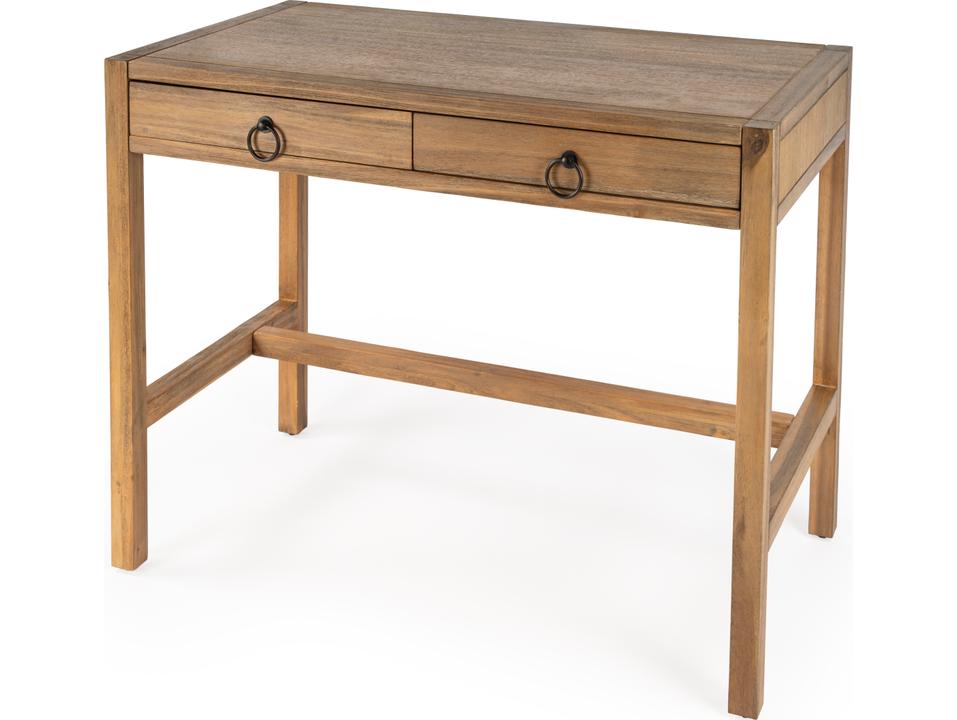 Lark 2-Drawer Desk in Natural Finish Wood with Metal Ring Pulls