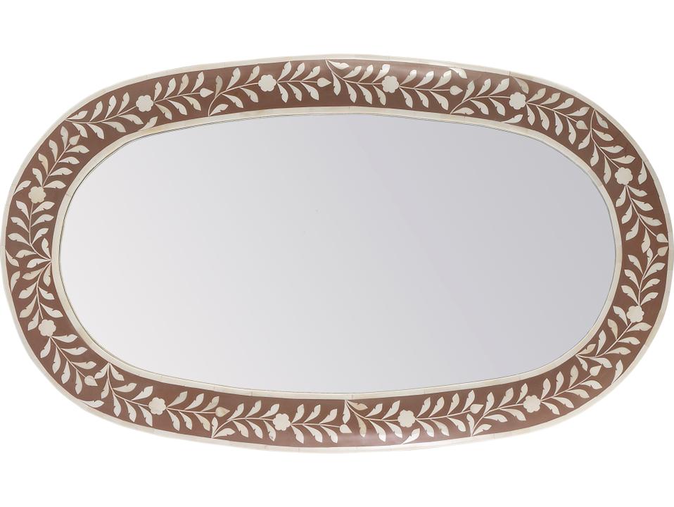 Specialty Company Trubadur Oval Wall Mirror in Brown and White Bone Inlay