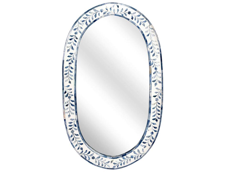 Trubadur Oval Wall Mirror with Blue and White Bone Inlay