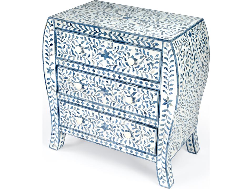Trubadur 3-Drawer Bone Inlay Accent Chest in Blue and White