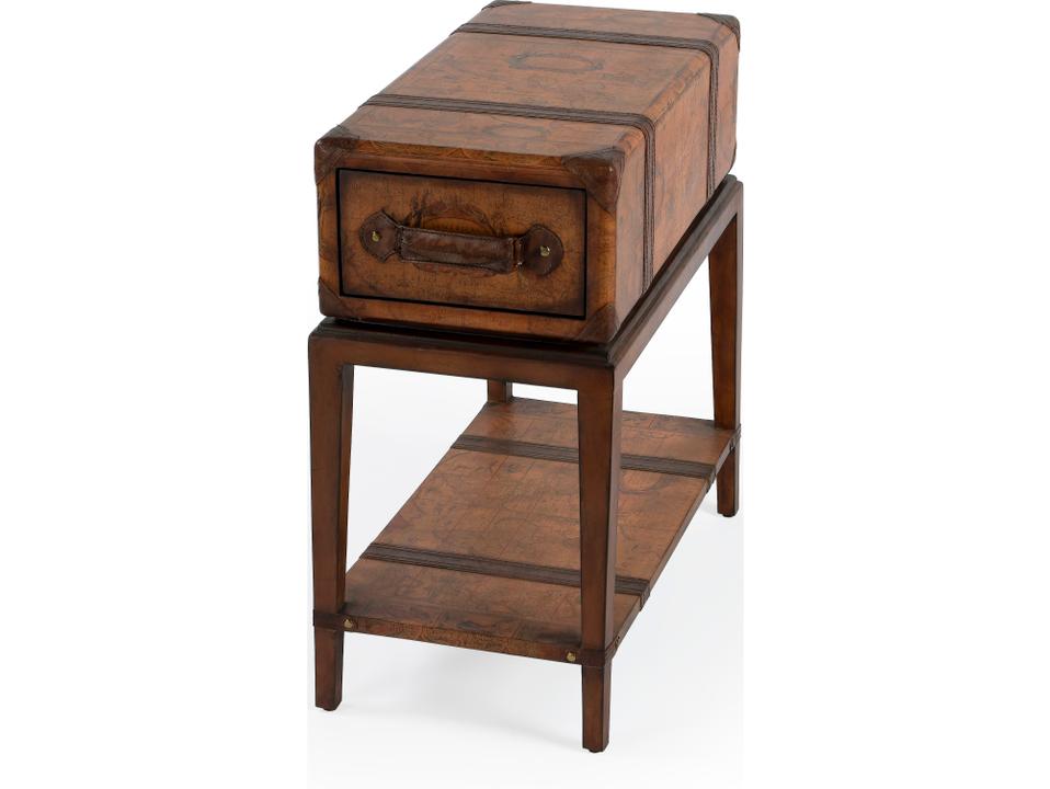 Heritage Vasco Old World Map Side Table in Medium Brown