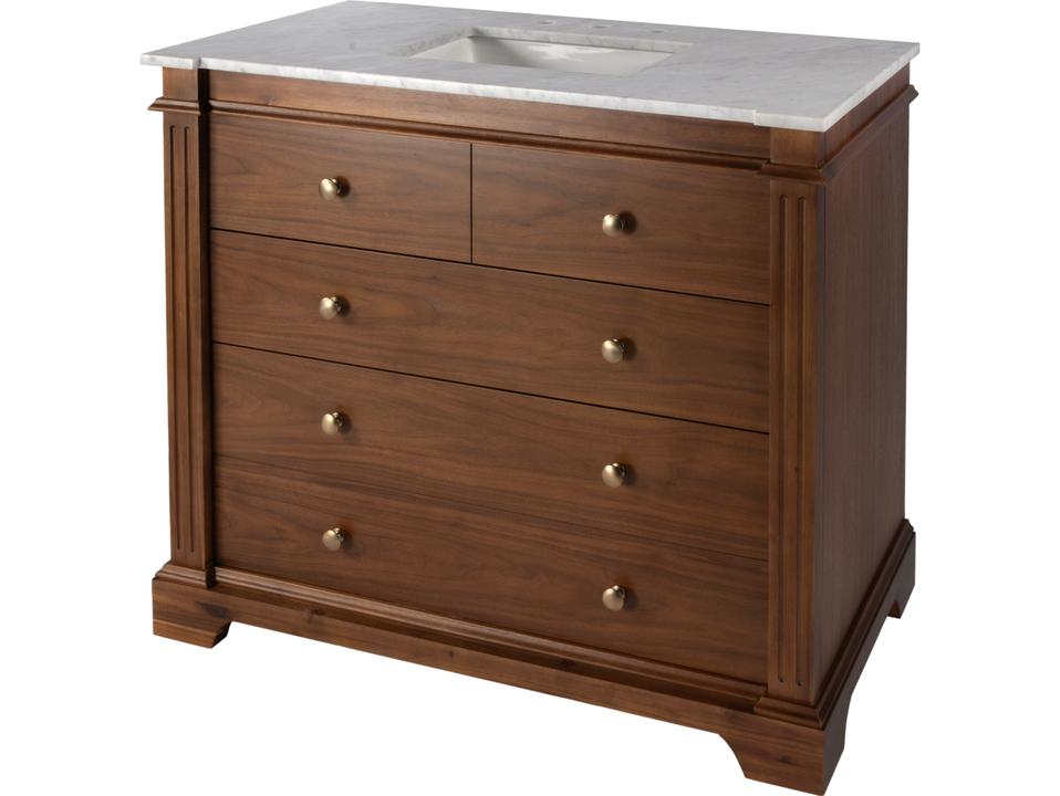 Rachelle 42-Inch Bathroom Vanity in Walnut with Carrara Marble Top