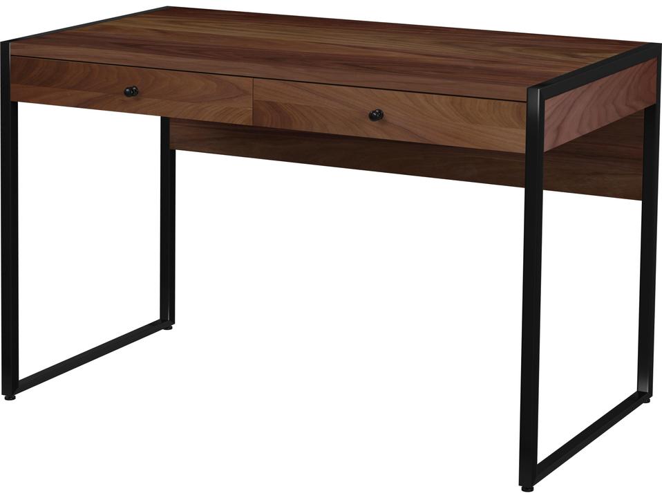 Drake 2-Drawer Mid-Century Modern Writing Desk in Walnut Brown