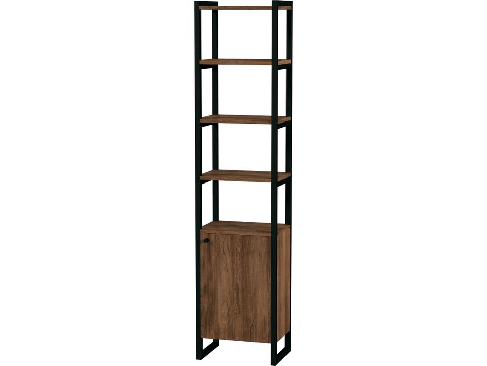 Drake 73-Inch Narrow Walnut Bookcase with Storage in Medium Brown and Black