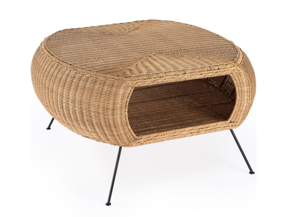 Coralitta Rattan Coffee Table in Light Brown with Iron Legs