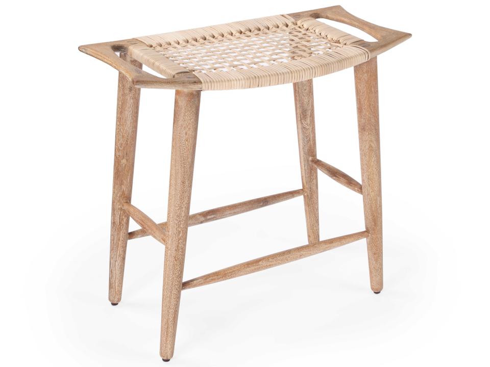 Tristan Backless Counter Stool in Natural Mango Wood and Woven Cane
