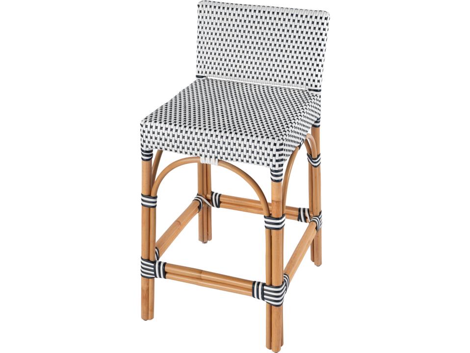Specialty Serienna 24.5 Inch Counter Stool with White Navy Dot PE Rattan Seat