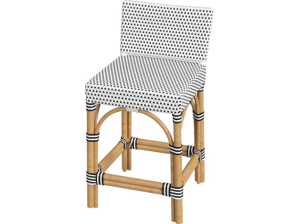 Serienna Low Back Counter Stool in Black and White PE Rattan