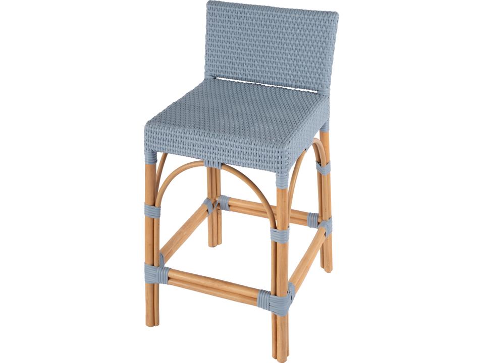 Specialty Serienna Low Back Counter Stool in Baby Blue PE Rattan and Natural Rattan