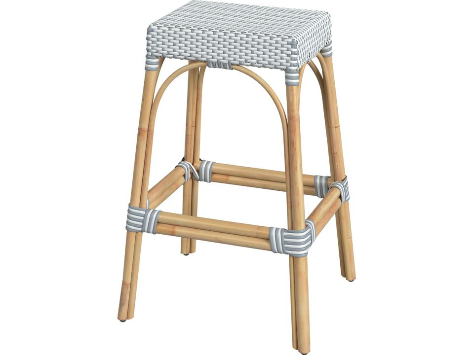 Specialty Tobias 30-Inch White Sky Blue Dot Rattan Bar Stool