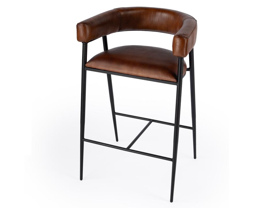 Specialty Dallas Upholstered Leather Bar Stool in Medium Brown and Black Iron